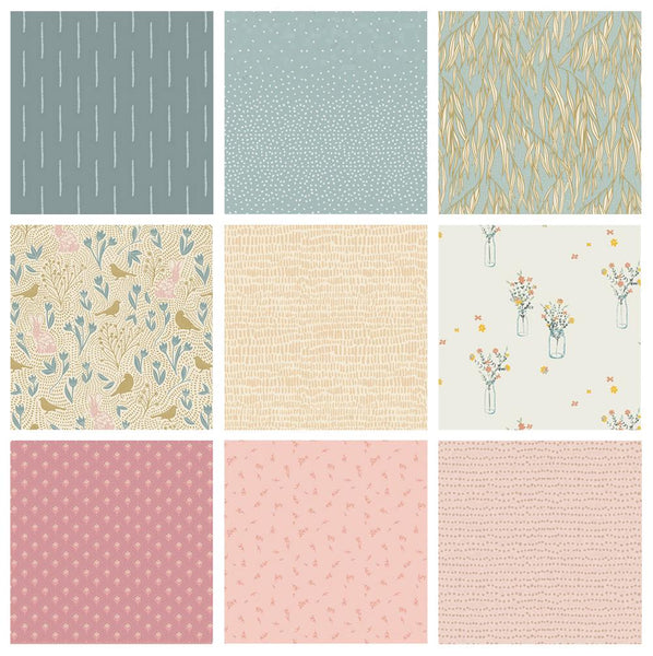 Feeling Serene Curated Bundle | Pastel Colors | Pink Blue Quilt Fabrics with Birds Rabbits | Various Art Gallery Fabrics and Designers