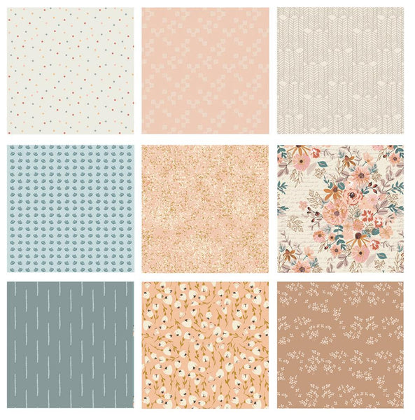 With a Little Patience Curated Bundle | Peach Blue Ivory |  Quilt Fabrics with Flowers | Various Art Gallery Fabrics and Designers