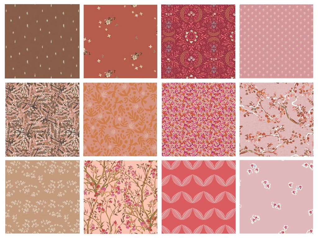 Flannel Weather Curated Bundle | Pink Red Brown Floral Quilt Fabric | Various Art Gallery Fabrics Designers and Collections