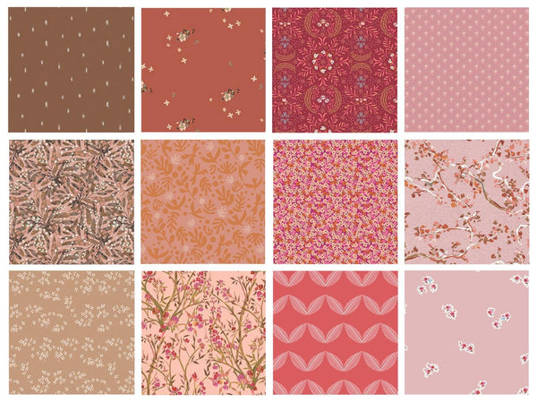 Flannel Weather Curated Bundle | Pink Red Brown Floral Quilt Fabric | Various Art Gallery Fabrics Designers and Collections