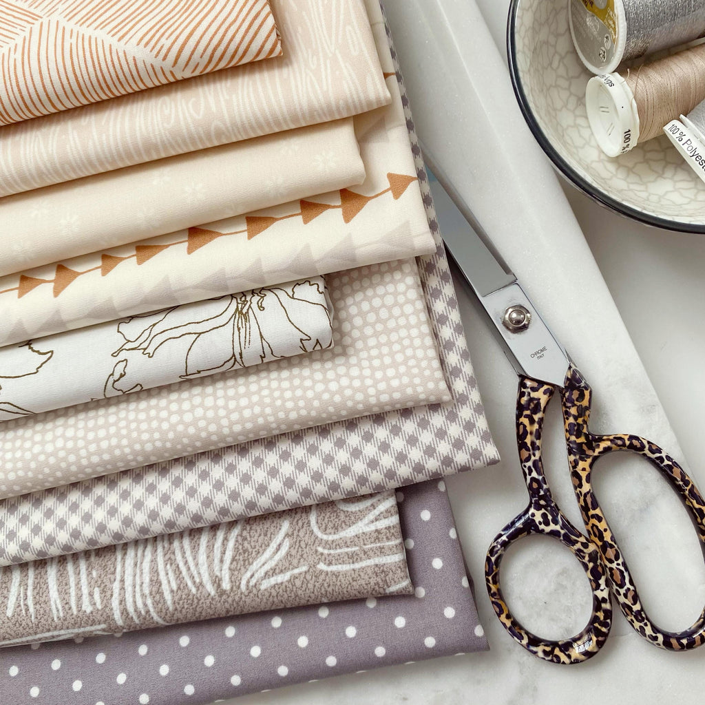 Quiet Moment Curated Bundle | Beige Gray Birch Tree Forest Floral Quilt Fabrics | Various Art Gallery Fabrics and Designers