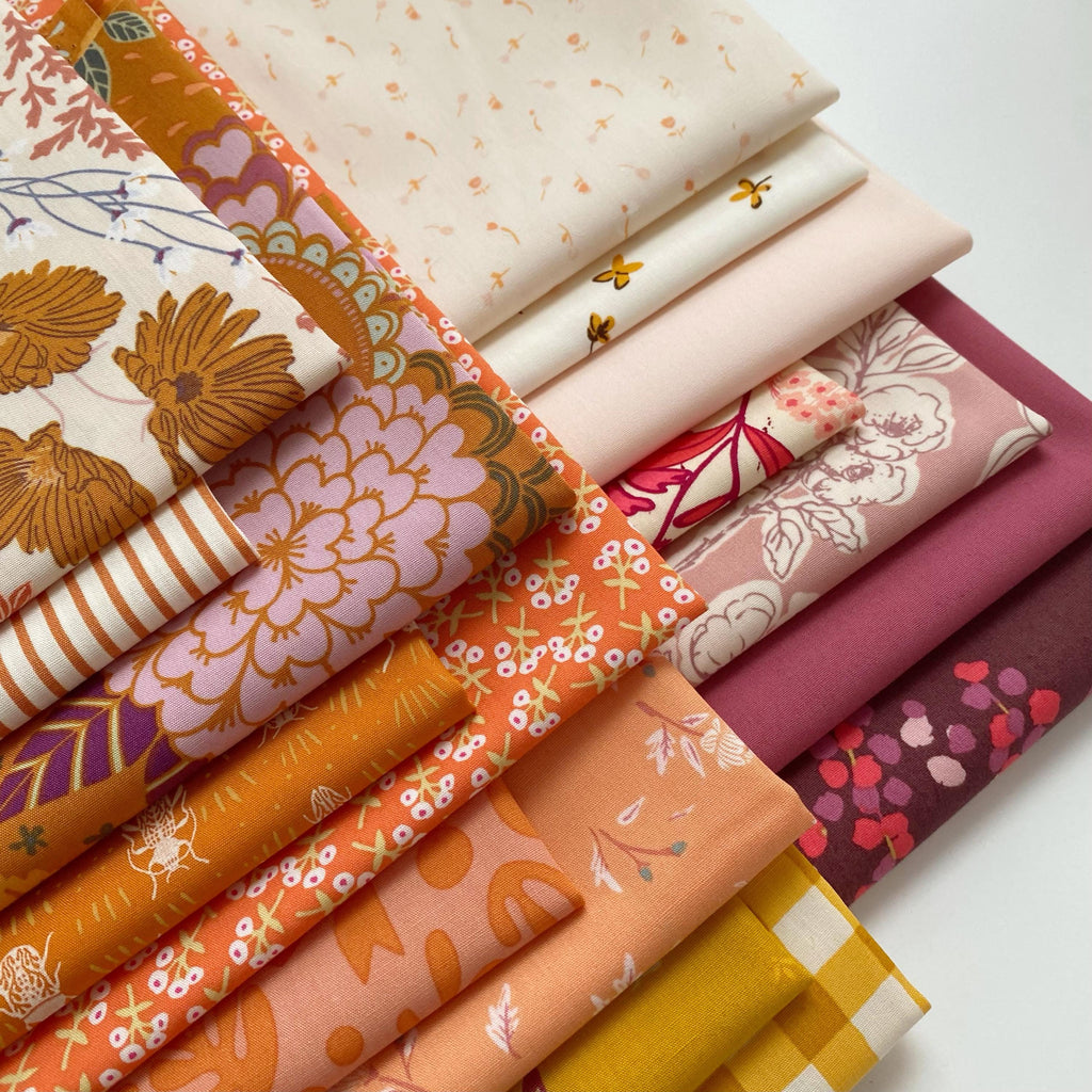 Early Riser Curated Bundle | Gold Peach Floral Quilt Fabrics | Various Art Gallery Fabrics and Designers