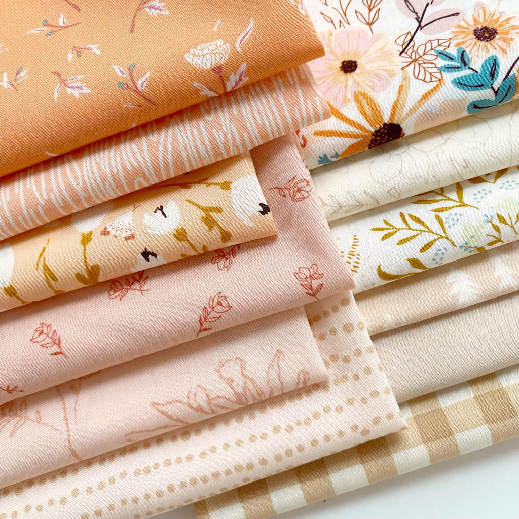 Peach Cobbler Curated Bundle | Peach Beige Floral Quilt Fabric | Velvet Bookish | Soft Pastel Colors | Various Art Gallery Fabrics