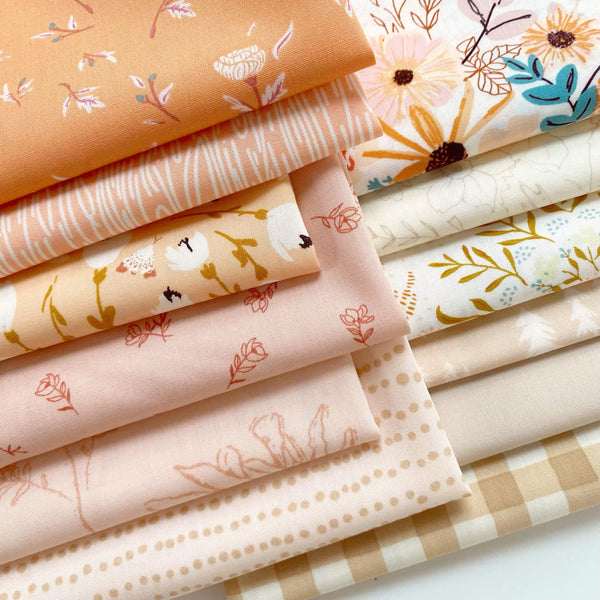 Peach Cobbler Curated Bundle | Peach Beige Floral Quilt Fabric | Velvet Bookish | Soft Pastel Colors | Various Art Gallery Fabrics