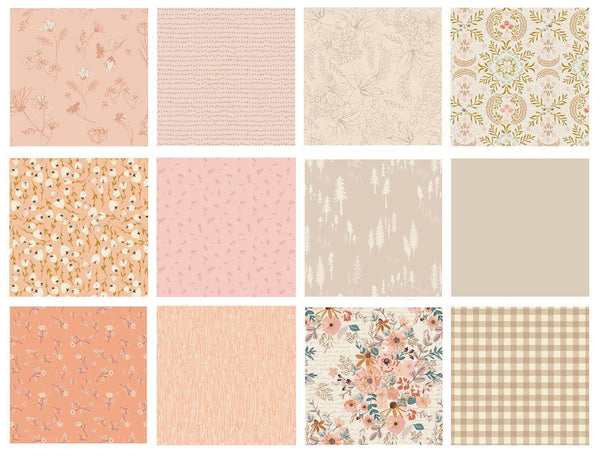 Peach Cobbler Curated Bundle | Peach Beige Floral Quilt Fabric | Velvet Bookish | Soft Pastel Colors | Various Art Gallery Fabrics