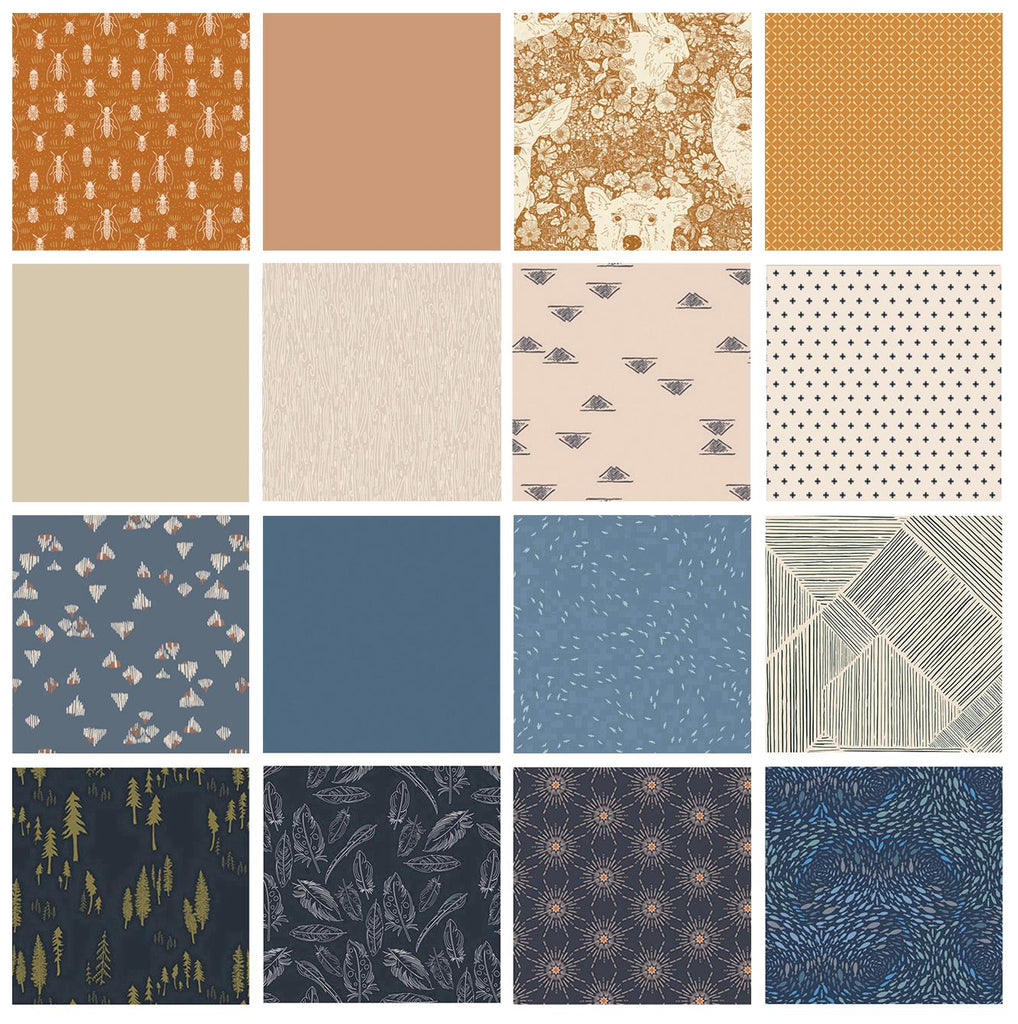 Full Moon Curated Bundle | Woodland Animals | Navy Blue Brown | Various AGF Prints and Solids