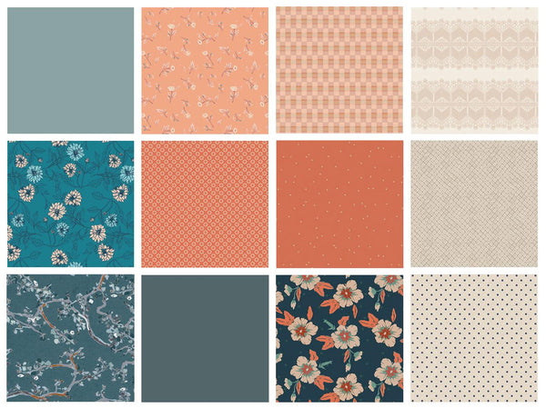 Evening Sky Curated Bundle | Teal Orange Beige Floral Quilt Bundle | Warm and Cool Colors | Various Art Gallery Designers