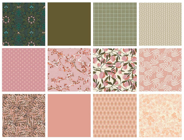 Sometime, Hopefully Curated Bundle | Green Blush Coral Floral Quilt Fabric | Various Art Gallery Fabrics Designers and Collections