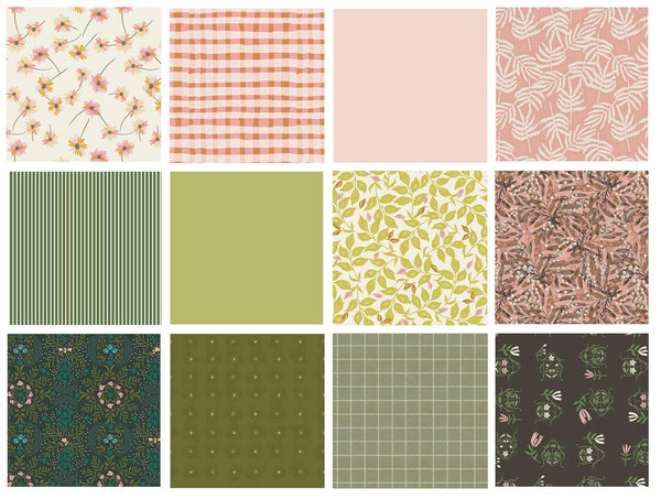 Fresh Start Curated Bundle | Green Blush Pink Floral Quilt Fabric | Velvet Botanist | Soft Spring Colors | Various Art Gallery Fabrics