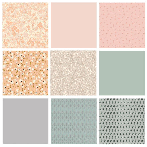 Ever So Gently Curated Bundle | Pastel Colors | Green Peach Gray Floral Quilt Fabrics | Various Art Gallery Fabrics and Designers