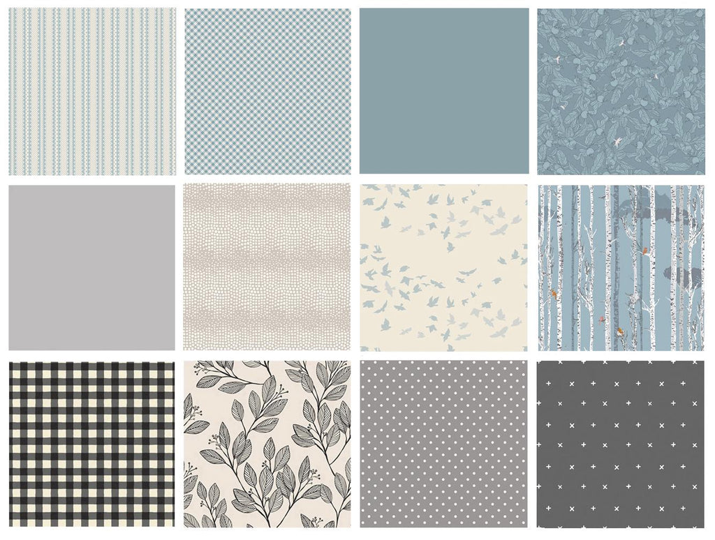 Upper Atmosphere Curated Bundle | Dusty Blue Gray Black Floral Fabrics | Nature Theme | Various AGF Designers and Collections