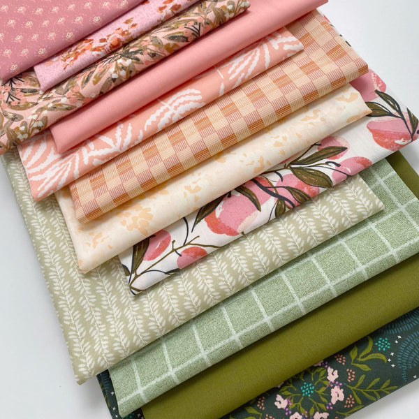 Sometime, Hopefully Curated Bundle | Green Blush Coral Floral Quilt Fabric | Various Art Gallery Fabrics Designers and Collections