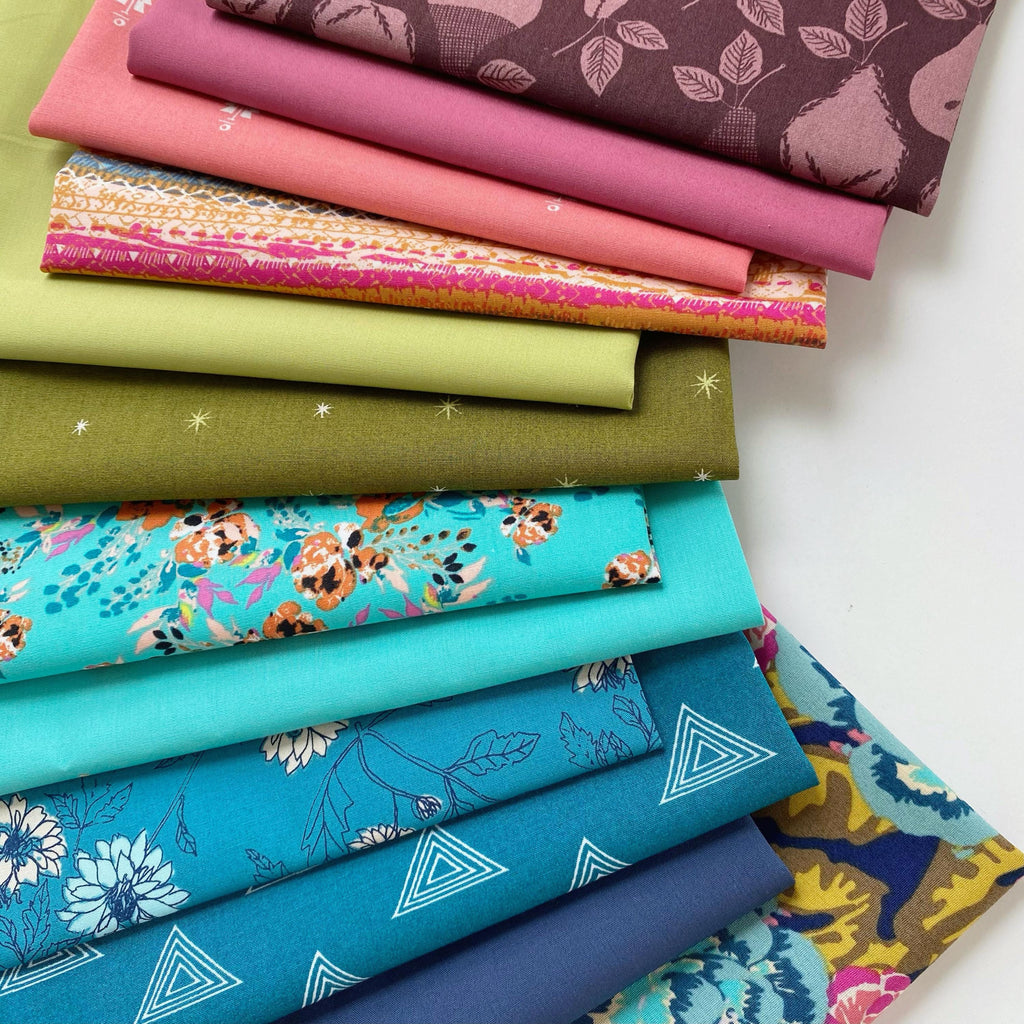 All the Colors Curated Bundle | Green Blue Pink Floral Quilt Bundle | Rich Gemstone Colors | Various Art Gallery Designers