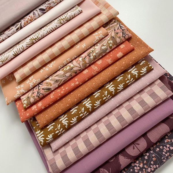 Hidden Beauty Curated Quilt Bundle | Purple Brown Orange Botanical Fabrics | Various AGF Designers and Collections