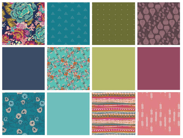 All the Colors Curated Bundle | Green Blue Pink Floral Quilt Bundle | Rich Gemstone Colors | Various Art Gallery Designers