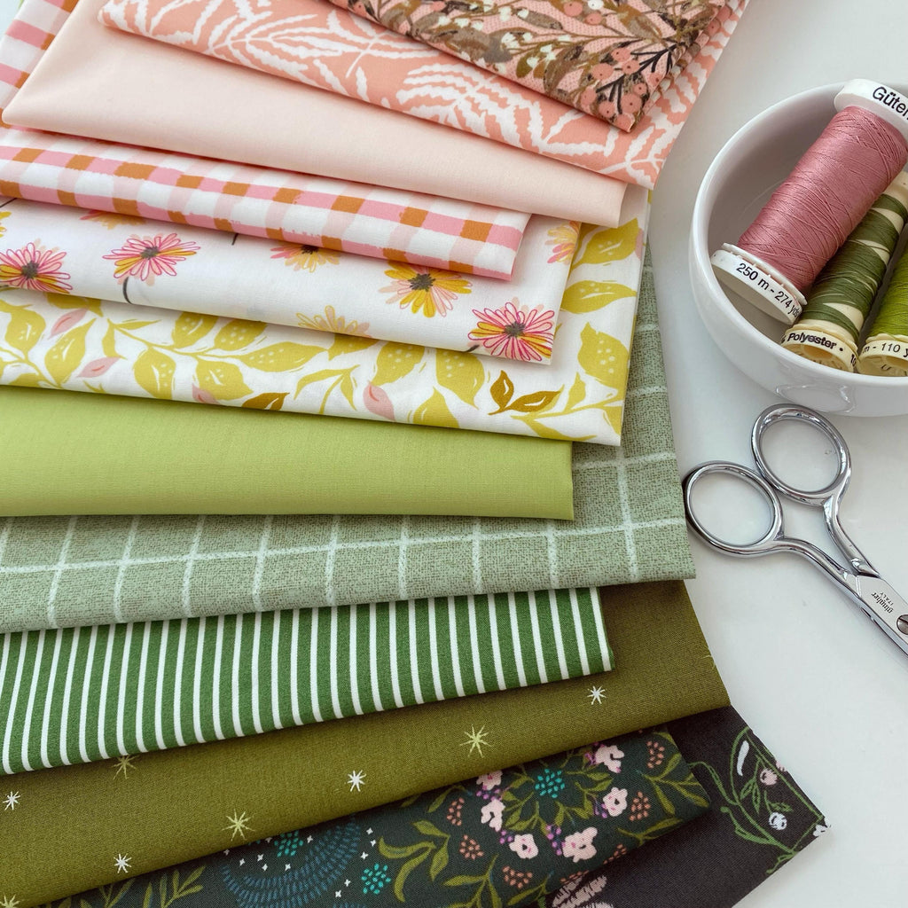 Fresh Start Curated Bundle | Green Blush Pink Floral Quilt Fabric | Velvet Botanist | Soft Spring Colors | Various Art Gallery Fabrics