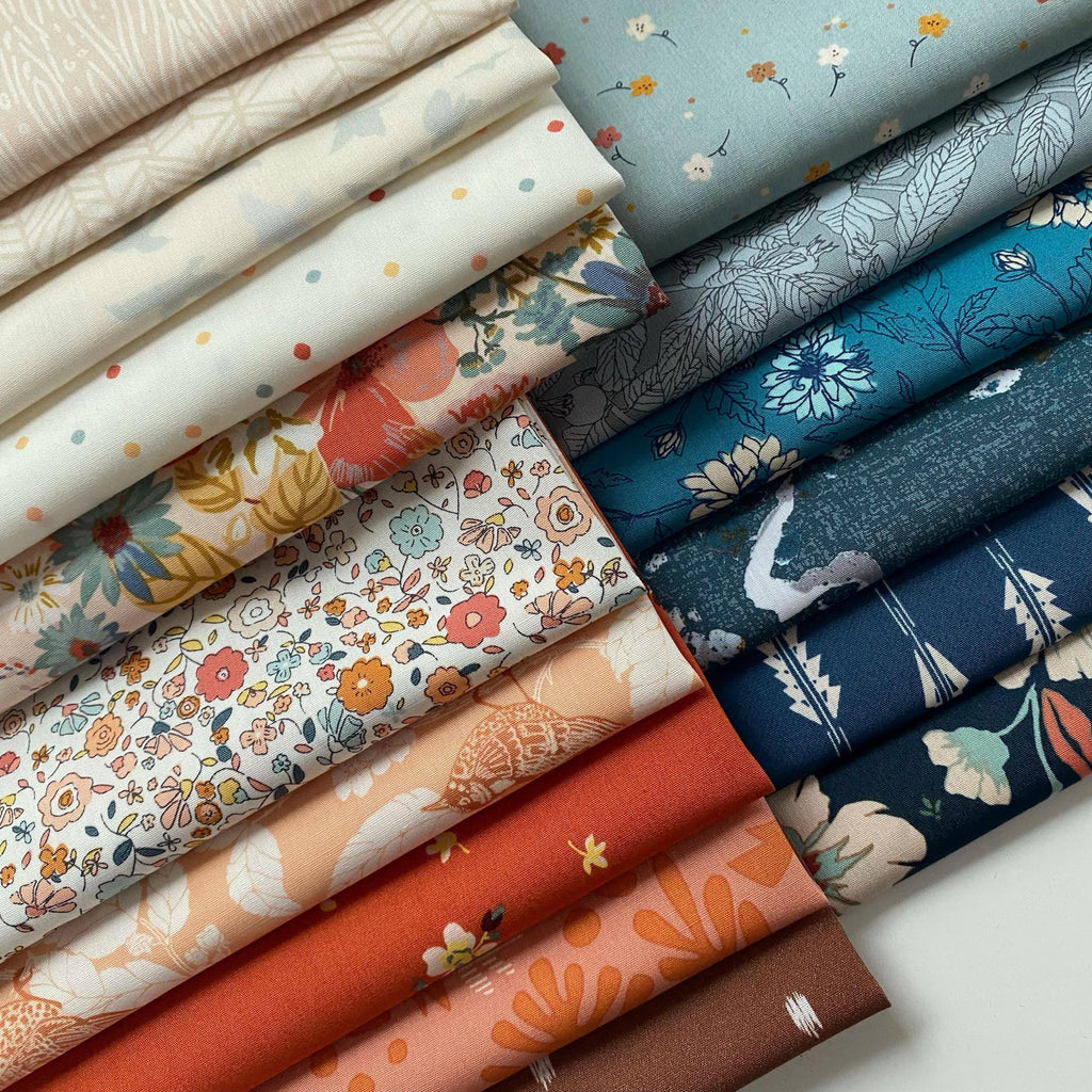 Flickering Light Curated Quilt Bundle | Earthy Colors | Teal Orange Brown | Various Art Gallery Fabrics Designers and Collections