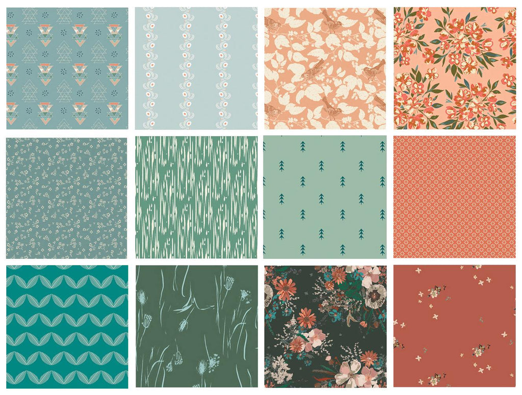 Lakeside View Curated Bundle | Green Blue Rust Floral Quilt Bundle | Earth Tone Colors | Various Art Gallery Designers