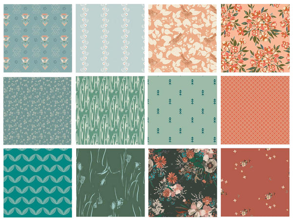 Lakeside View Curated Bundle | Green Blue Rust Floral Quilt Bundle | Earth Tone Colors | Various Art Gallery Designers