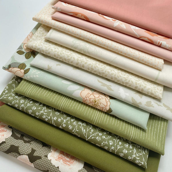 Putting Down Roots Curated Bundle | Green Coral Floral Quilt Fabric | Various Art Gallery Fabrics and Designers
