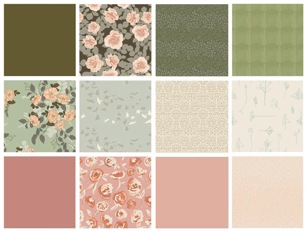 Putting Down Roots Curated Bundle | Green Coral Floral Quilt Fabric | Various Art Gallery Fabrics and Designers