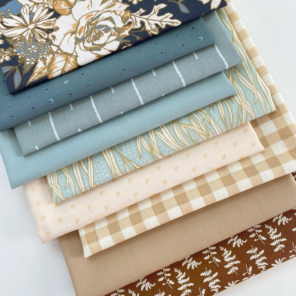 All In Good Time Curated Bundle | Brown Navy Blue | Modern Fabrics | Various Art Gallery Fabrics Designers and Collections