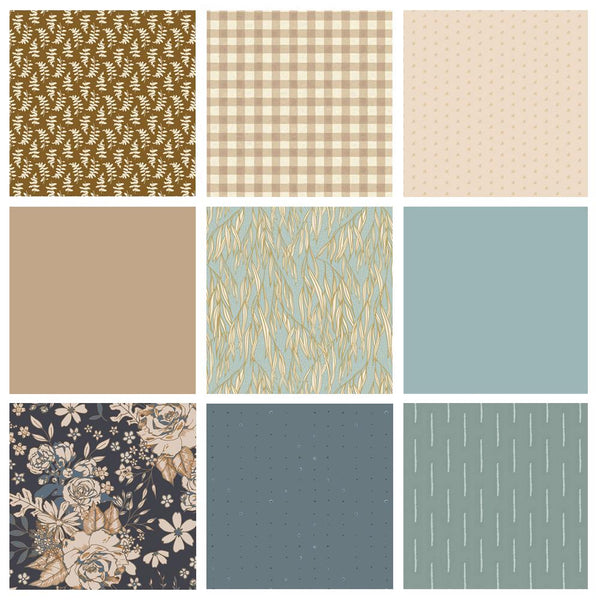 All In Good Time Curated Bundle | Brown Navy Blue | Modern Fabrics | Various Art Gallery Fabrics Designers and Collections