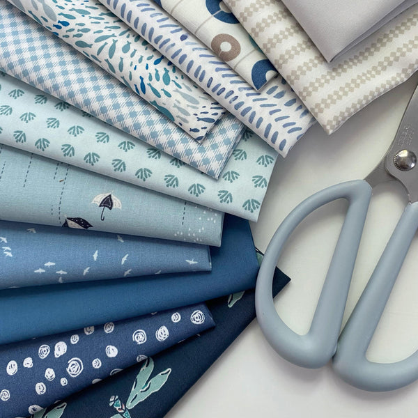 Blueberry Pie Curated Quilt Bundle | Gray Ivory Blue | Fat Quarters for Baby Boys | Birds Dragonflies Nature | Art Gallery Fabrics