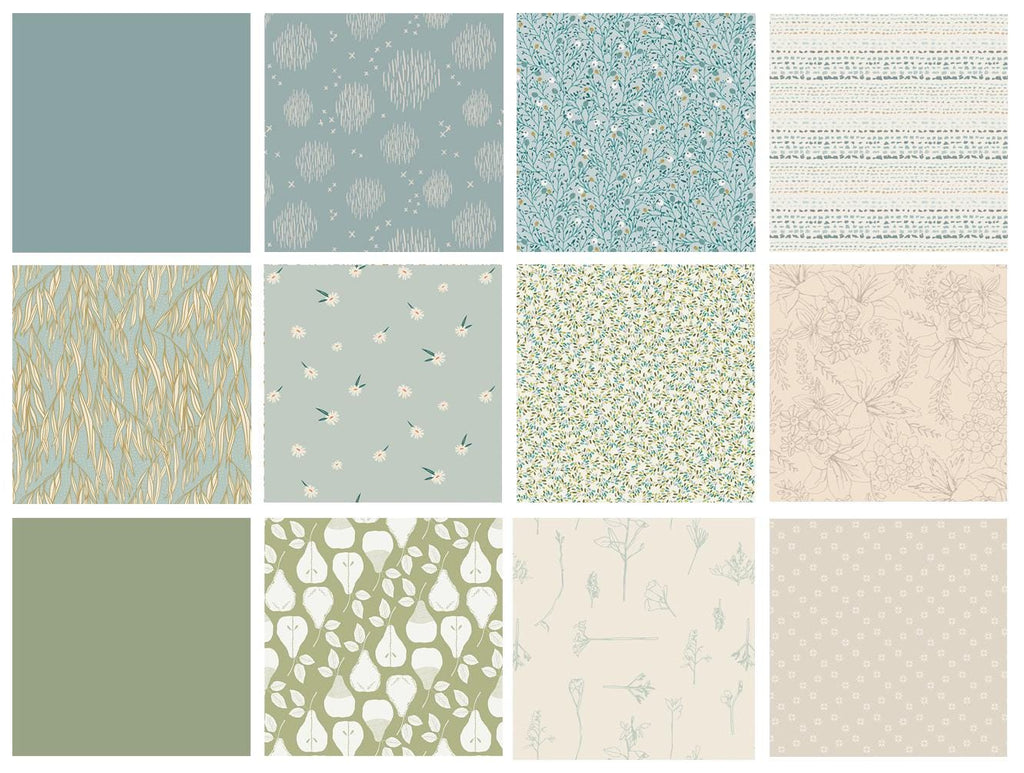Freshly Cut Grass Curated Bundle | Green Blue Sage Floral Quilt Fabric | Velvet Gathered | Soft Spring Colors | Various Art Gallery Fabrics