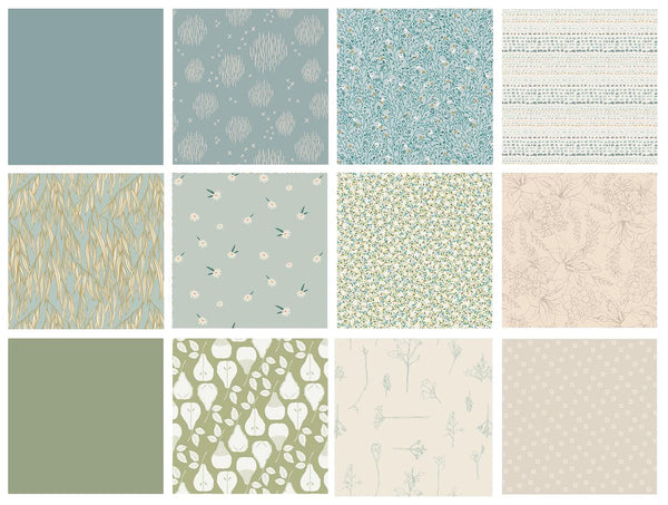 Freshly Cut Grass Curated Bundle | Green Blue Sage Floral Quilt Fabric | Velvet Gathered | Soft Spring Colors | Various Art Gallery Fabrics