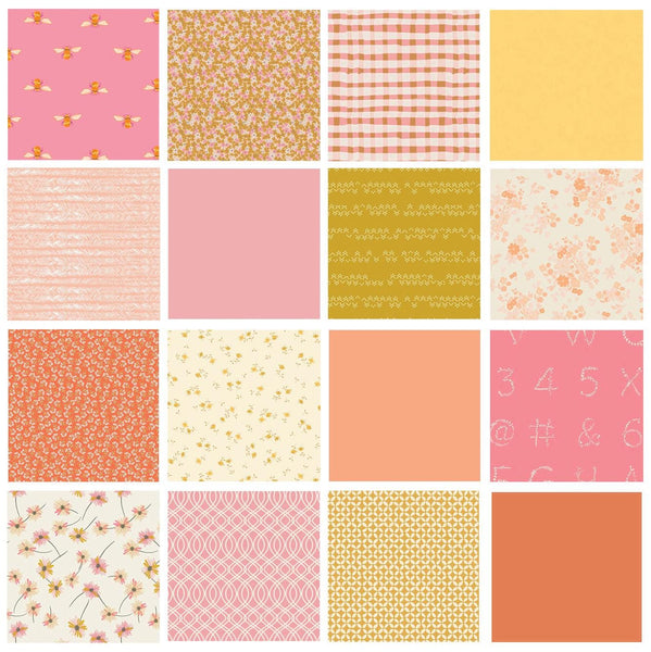 A Scoop of Sherbet Curated Bundle | Yellow Pink Orange Floral Quilt | Pastel Colors | Various AGF Prints and Solids