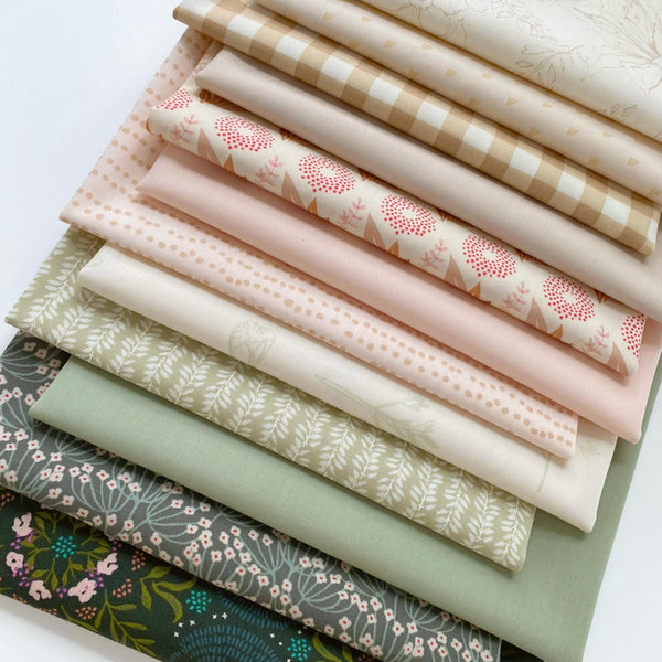 A Budding Idea Curated Bundle | Green Pink Neutral Floral Quilt Fabric | Various Art Gallery Fabrics and Designers