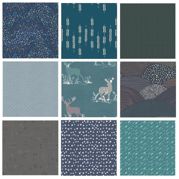 Fat Quarters for Men | Masculine Quilting Fabrics | Woodland Fabrics in Dark Colors | Navy Teal Gray Half Yard Bundle | Fabric with Deer AGF