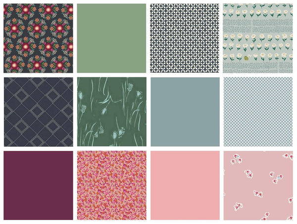 Lavish Surroundings Curated Bundle | Navy Pink Green Floral Quilt Bundle | Various Art Gallery Designers and Collections
