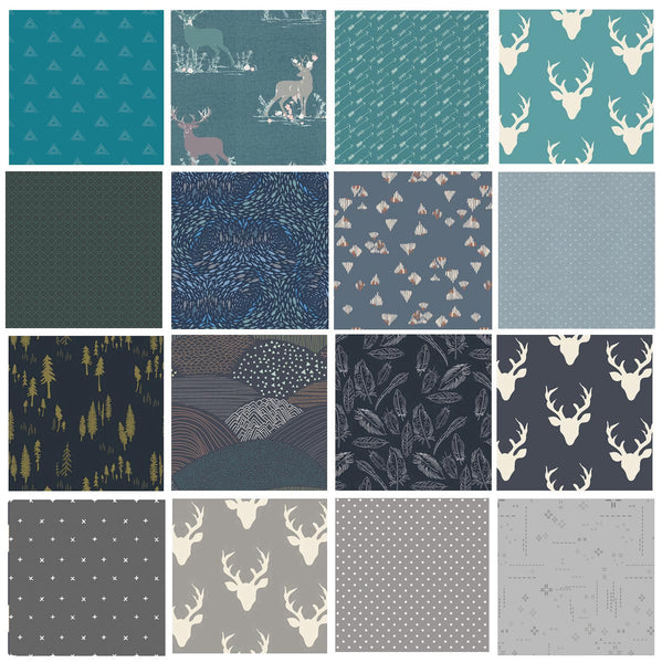 Fat Quarters for Men | Masculine Quilting Fabrics | Woodland Fabrics in Dark Colors | Navy Teal Gray Half Yard Bundle | Hello Bear AGF