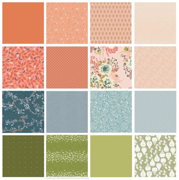 Backyard Bounty Curated Quilt Bundle | Bonnie Christine Amy Sinibaldi | Flowers Fruit | Coral Blue Green | Various Art Gallery Fabrics