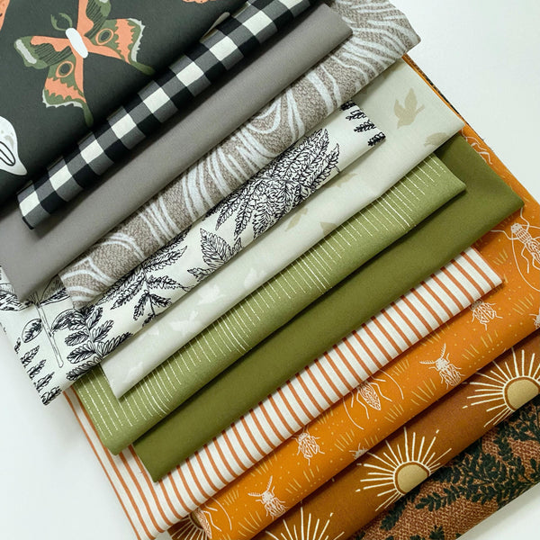 Setting Up Camp Custom Bundle | Green Gray Brown Woodland Quilt Fabric | Various Art Gallery Fabrics Designers and Collections