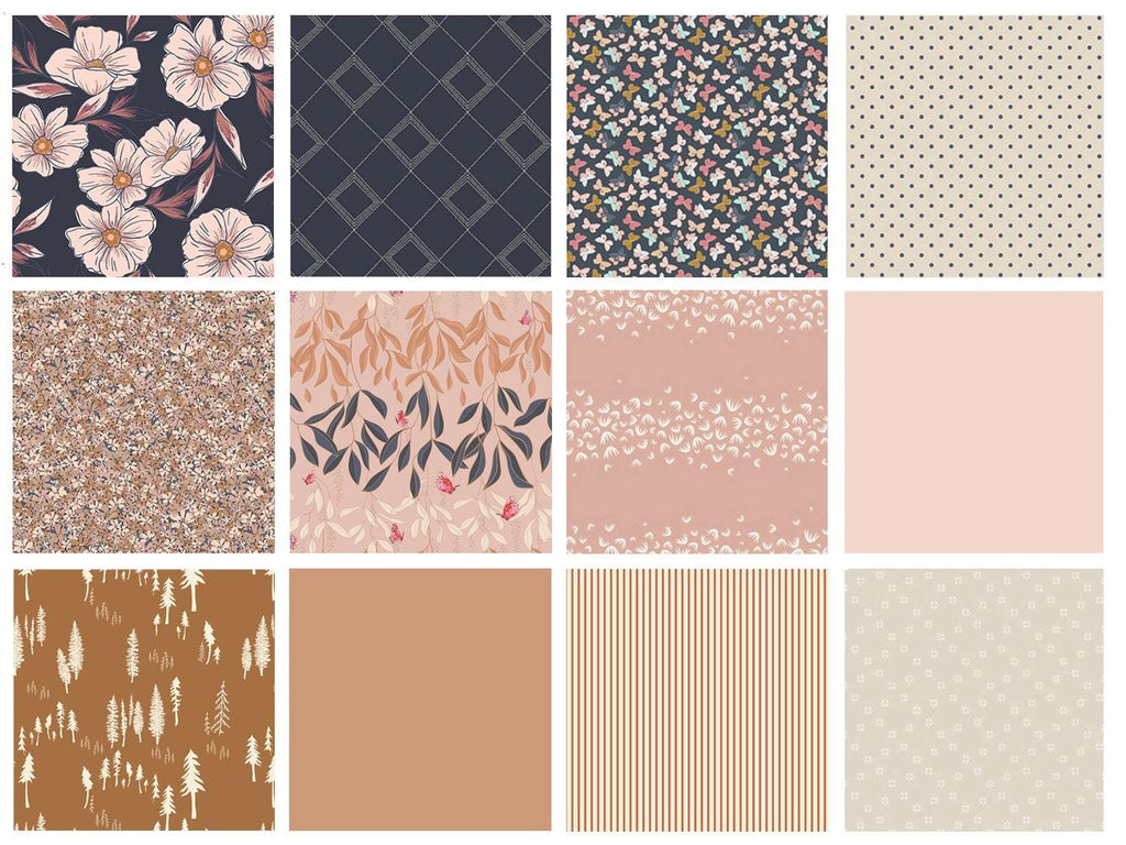 All Aflutter Curated Bundle | Navy Blush Sienna Floral Quilt Fabric | Haven Mayfair | Amy Sinibaldi | Various Art Gallery Fabrics