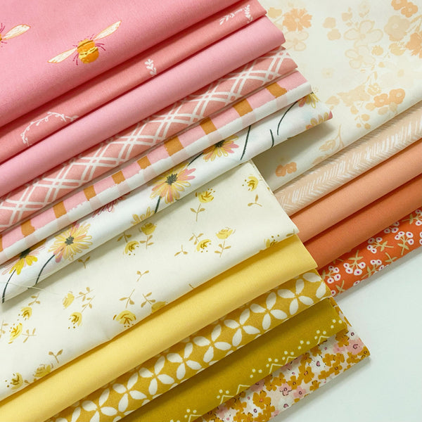 A Scoop of Sherbet Curated Bundle | Yellow Pink Orange Floral Quilt | Pastel Colors | Various AGF Prints and Solids