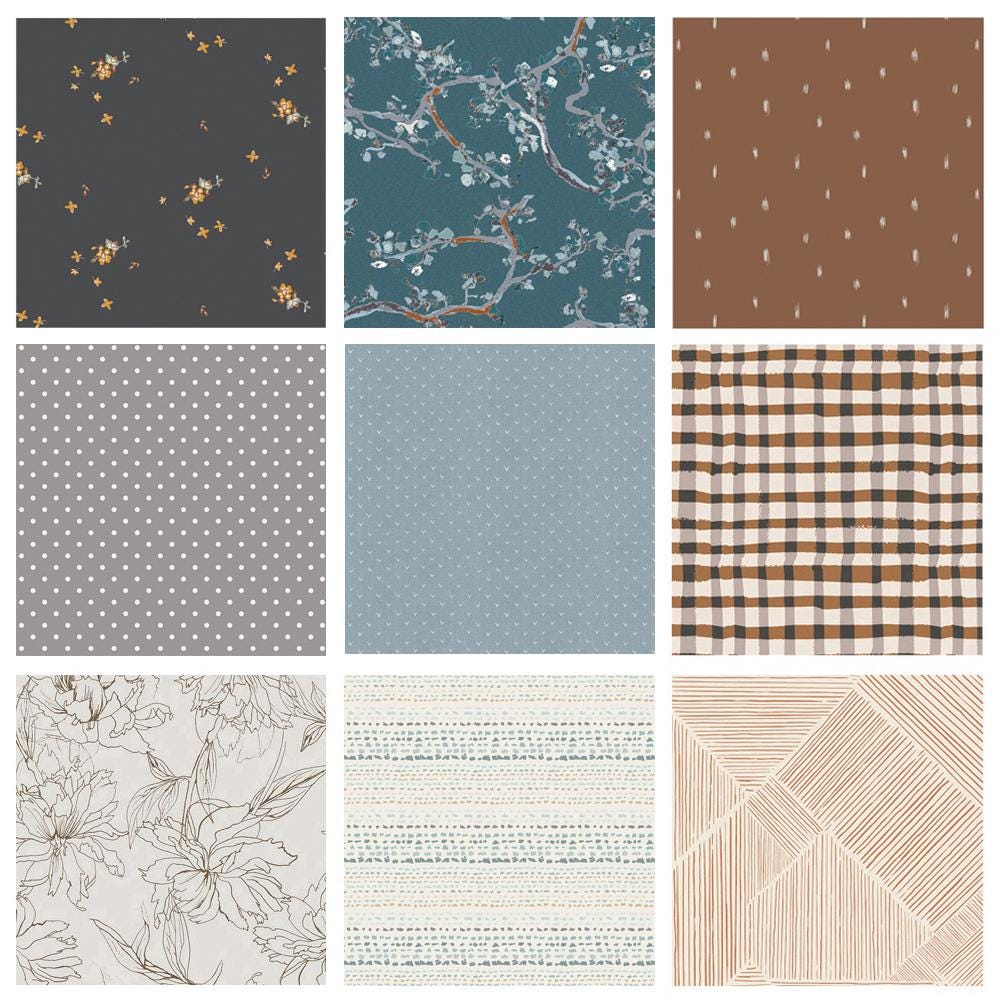 Reading Nook Curated Bundle | Gray Blue Brown | Quiet Dark Colors | Various Art Gallery Fabrics and Designers