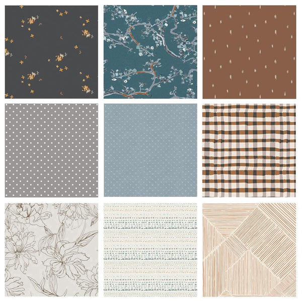 Reading Nook Curated Bundle | Gray Blue Brown | Quiet Dark Colors | Various Art Gallery Fabrics and Designers