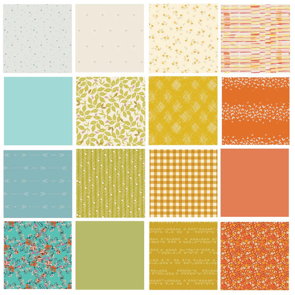 Bright Idea Curated Bundle | Summer Quilt Fabrics | Blue Green Yellow Orange Floral Quilt | Happy Colors | Various AGF Prints and Solids