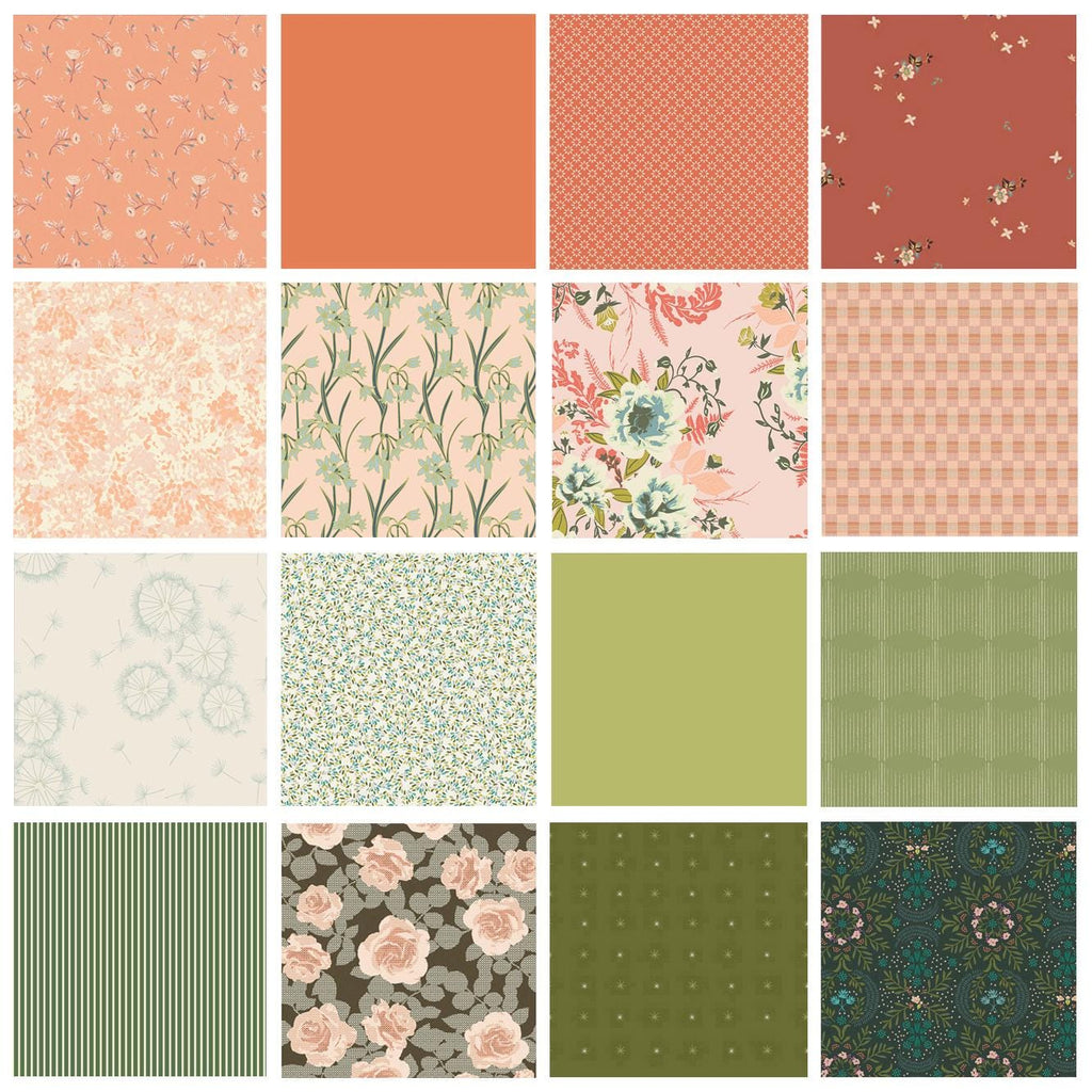 Carrot Top Curated Bundle | Peach and Green Floral Quilt Fabrics | Various Art Gallery Fabrics and Designers