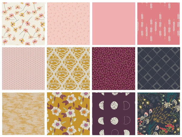 Navy Gold Pink Boho Fabrics for Quilting | Nature Theme | Autumn Vibes Indie Folk | Modern Floral Fat Quarters | Art Gallery