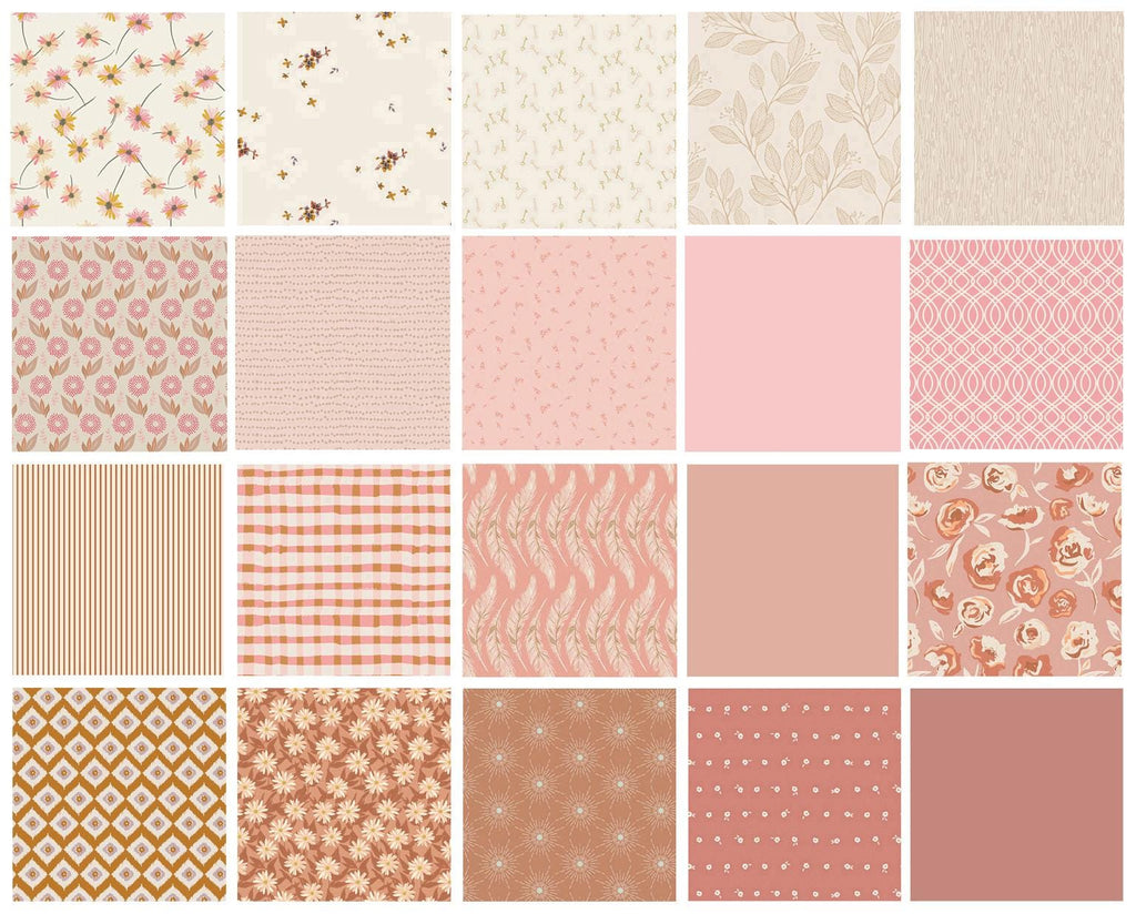 Pots and Petals Curated Bundle | Brown Peach Pink Floral Fabrics | Fat Quarter Half Yard Bundles | Rosewood Fusion | Art Gallery Fabrics