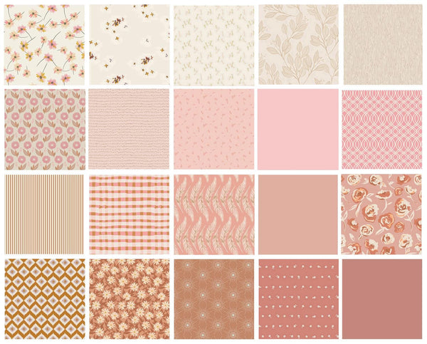 Pots and Petals Curated Bundle | Brown Peach Pink Floral Fabrics | Fat Quarter Half Yard Bundles | Rosewood Fusion | Art Gallery Fabrics