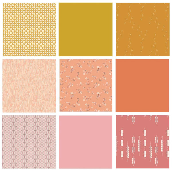 Pink Yellow Coral Quilt Bundle | Simple Patterns | Solid Print Fabrics Mixed Collection | Warm Colors | Various Art Gallery Fabrics