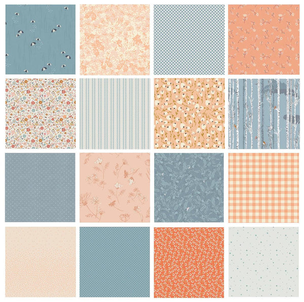 Sunny Day Curated Bundle | Peach and Blue Floral Quilt Fabrics | Various Art Gallery Fabrics and Designers