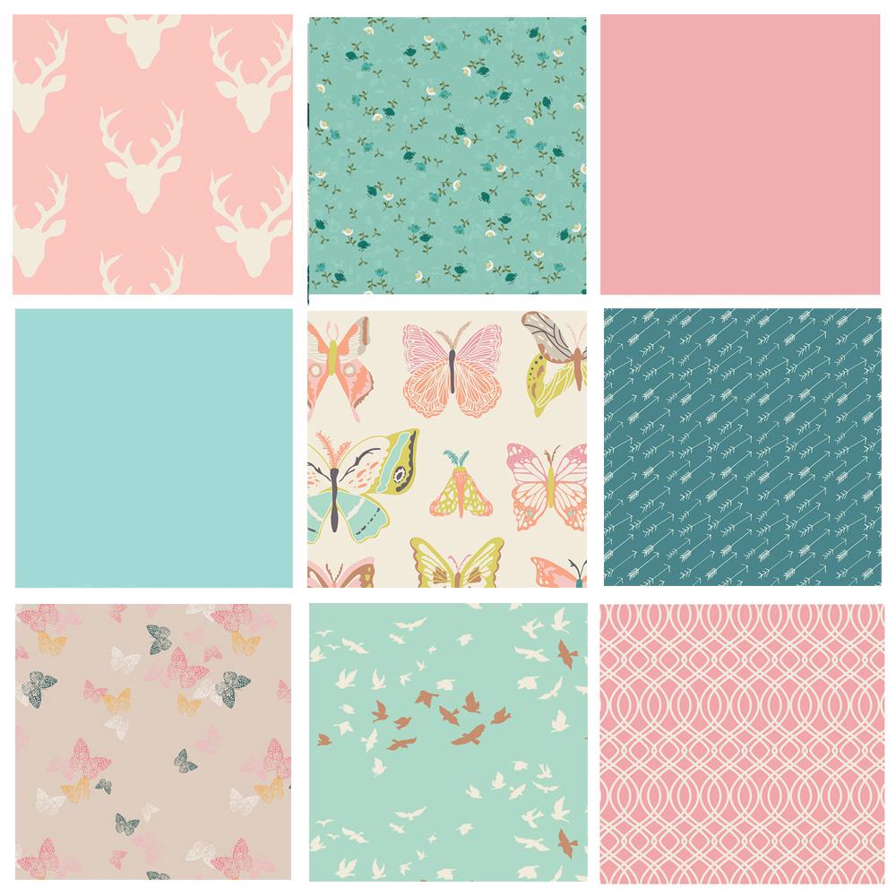 Hello Bear Girl's Nursery Quilt Bundle | Pink Woodland Fabrics | Deer Birds Butterflies | Pink and Teal Quilt Bundle | Art Gallery Fabrics