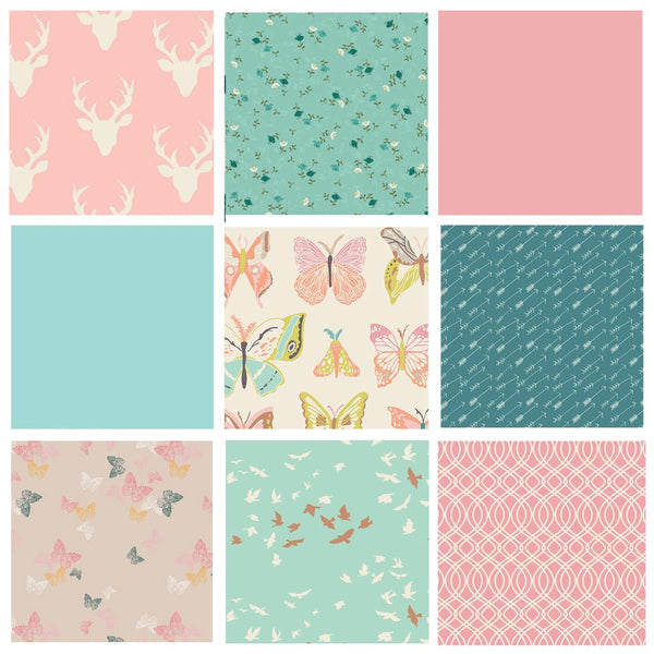 Hello Bear Girl's Nursery Quilt Bundle | Pink Woodland Fabrics | Deer Birds Butterflies | Pink and Teal Quilt Bundle | Art Gallery Fabrics